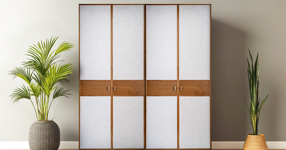 Jute-finish wardrobe with natural, textured, and eco-friendly design
