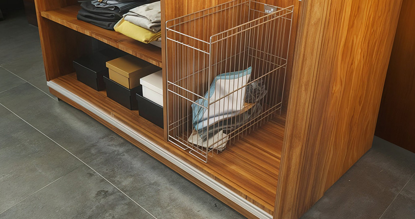 Wardrobe accessories for organized storage and efficient space including handles and sleek fittings.